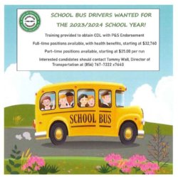 School Bus Drivers Wanted for the 2023/2024 School Year!
